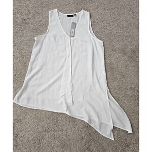 APT. 9 Women's Ruffled Blouse Woven Asymmetric Top White Ivory Sleeveless Medium